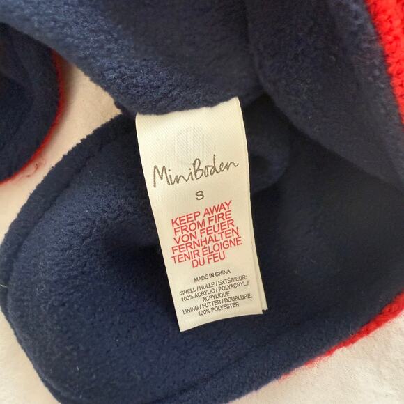 Mini Boden Knit Winter Hat Gender Neutral Red Yellow Navy Blue Puff Ball Size S - Picture 2 of 4